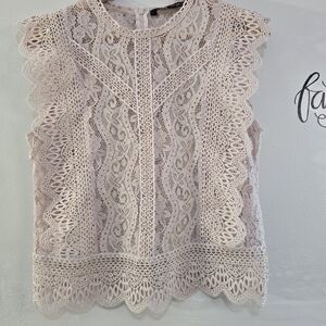 Zara Pale Blush Lace Sleeveless Top